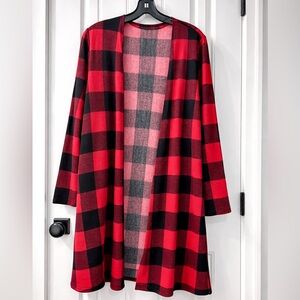 Red & Black Buffalo Plaid Open Cardigan